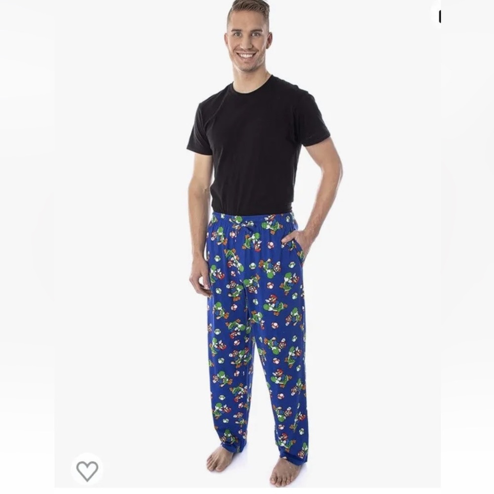 Mens Super Mario Bros & Yoshi Pajama Pants Size XL Sleep 100% Cotton Nintendo